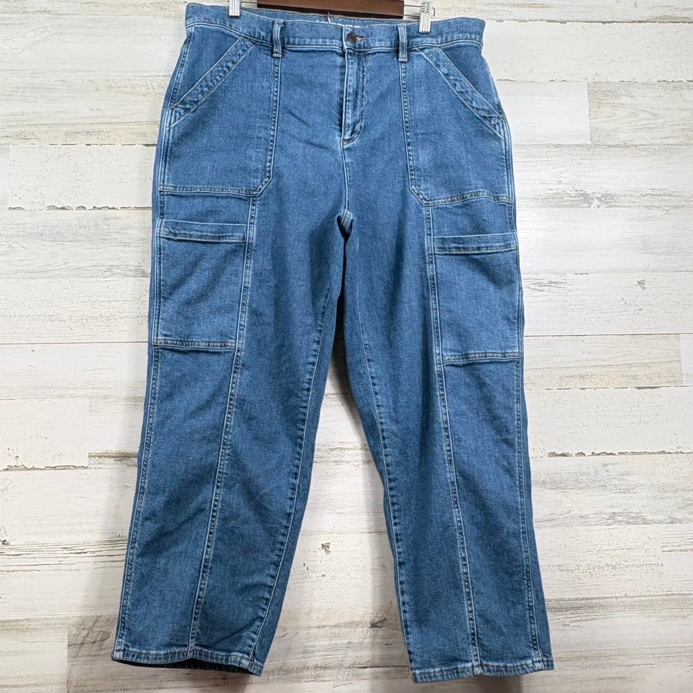 Lands' End Utility Jeans Womens 18 Blue High Rise Carpenter Gorpcore Casual
